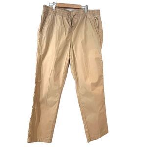 LL Bean Khaki Pants Favorite Fit 12 Pockets Elastic Waist Cotton Straight Leg